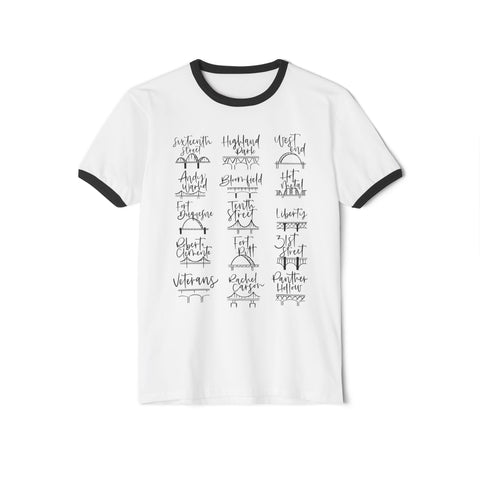 Pittsburgh Bridges Doodle - Unisex Cotton Ringer T-Shirt