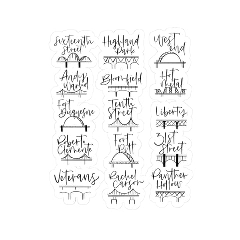 Pittsburgh Bridges Doodle -  Kiss-Cut Stickers