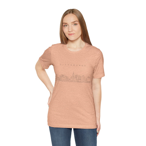 Pittsburgh One Line Drawing of Skyline T-Shirt  - Unisex bella+canvas 3001 T-Shirt Printify   