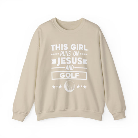 This Girl Runs on Jesus and Golf - Heavy Blend™ Crewneck Sweatshirt