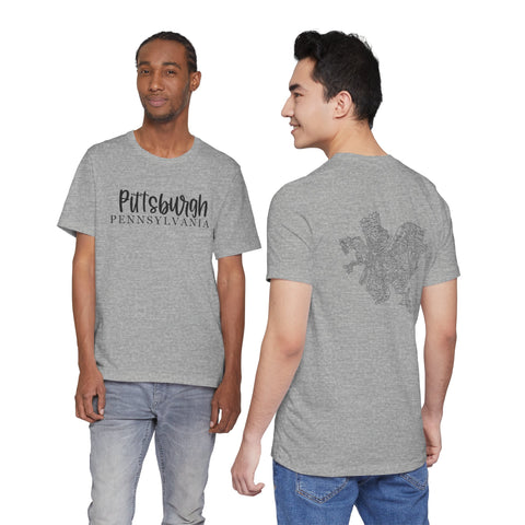 Pittsburgh Map (Print on Back) - Unisex Jersey Short Sleeve Tee