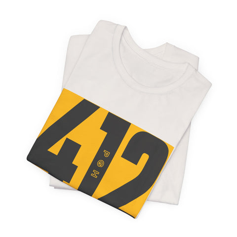 412 Bold Number T‑Shirt — Retro Yellow & Black City Area Code Tee