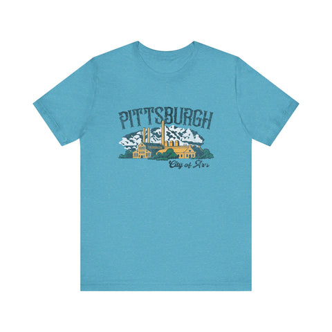 Pittsburgh City of Iron Vintage Logo - Short Sleeve Tee T-Shirt Printify Heather Aqua XS