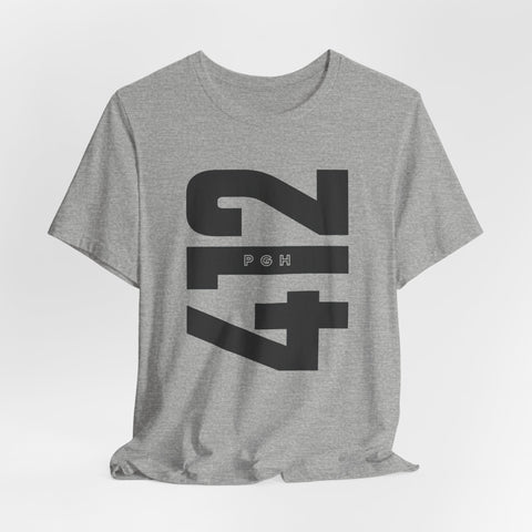 412 Bold Vertical Number Tee — Minimalist Monochrome Graphic T-Shirt