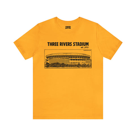 Three Rivers Stadium - 1970 - Retro Schematic - Short Sleeve Tee T-Shirt Printify Gold S 