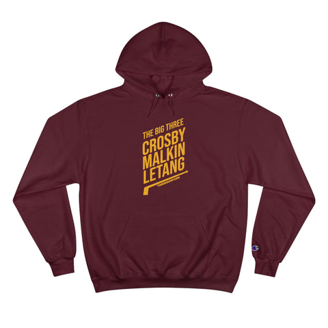 The Big Three - Crosby, Malkin, Letang - Hockey - Champion Hoodie Hoodie Printify Maroon S 