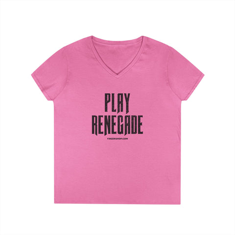 Play Renegade Distressed Graphic - Ladies' V-Neck T-Shirt V-neck Printify S Azalea