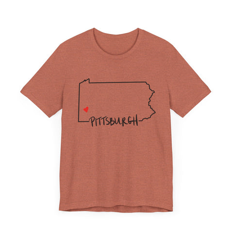 Love Pittsburgh Pennsylvania Short Sleeve T-Shirt  - Unisex bella+canvas 3001 T-Shirt Printify Heather Clay S 
