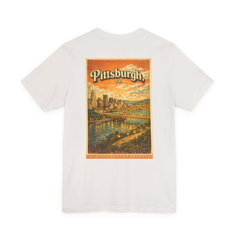 Vintage Pittsburgh Sunset (Print on Back) - Unisex Jersey Short Sleeve Tee