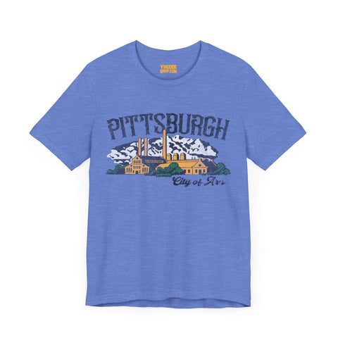 Pittsburgh City of Iron Vintage Logo - Short Sleeve Tee T-Shirt Printify Heather Columbia Blue S 