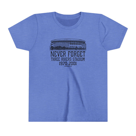 Never Forget Pittsburgh Three River Stadium - Youth Short Sleeve Tee Kids clothes Printify Heather Columbia Blue S