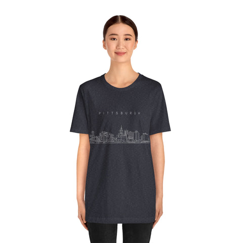 Pittsburgh One Line Drawing of Skyline T-Shirt  - Unisex bella+canvas 3001 T-Shirt Printify   