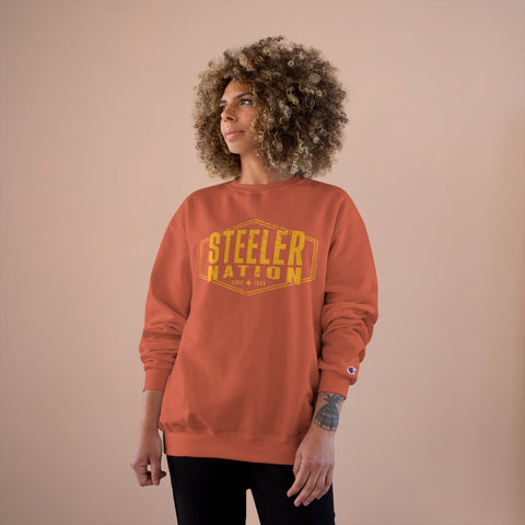 Steeler Nation - Champion Crewneck Sweatshirt Sweatshirt Printify   