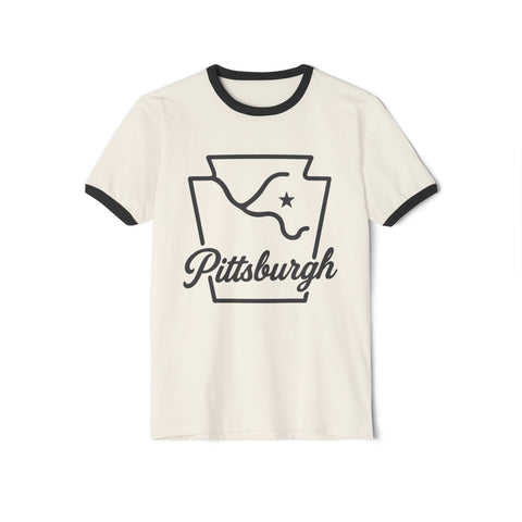 Pittsburgh Keystone Rivers - Unisex Cotton Ringer T-Shirt