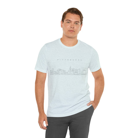 Pittsburgh One Line Drawing of Skyline T-Shirt  - Unisex bella+canvas 3001 T-Shirt Printify   