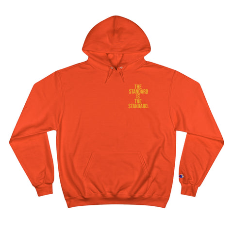 The Standard Is The Standard - Print on BACK - Champion Hoodie Hoodie Printify Orange S 