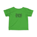 Green Cleveland Smells Like My Diaper infant t-shirt with black text, unisex and humorous baby clothing.