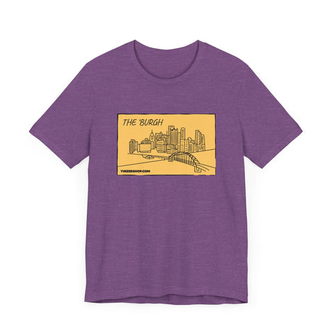 The 'Burgh Cartoon Pittsburgh Skyline - Short Sleeve Shirt T-Shirt Printify Heather Team Purple S