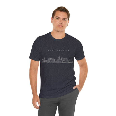 Pittsburgh One Line Drawing of Skyline T-Shirt  - Unisex bella+canvas 3001 T-Shirt Printify   