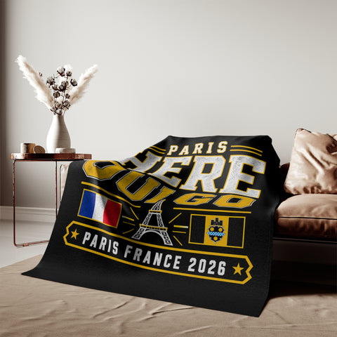 Paris Here Oui Go ( Here We Go ) Sweatshirt Blanket | Pittsburgh Black & Gold Paris 2026