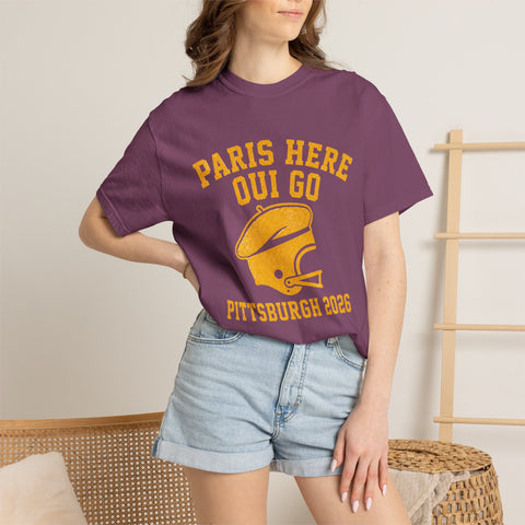 Paris Here We Go Pittsburgh 2026 French Beret Helmet on Premium Comfort Colors® T-Shirt