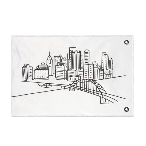 Pittsburgh Cartoon Skyline - Double Sided Flag