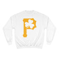 St. Patty's Day Clover - P is for Pittsburgh - Champion Crewneck Sweatshirt Sweatshirt Printify White S 