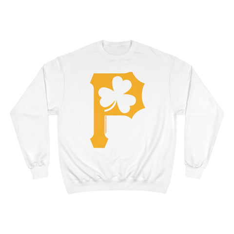 St. Patty's Day Clover - P is for Pittsburgh - Champion Crewneck Sweatshirt Sweatshirt Printify White S 