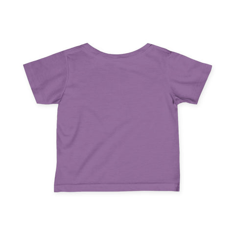 Back view of purple Cleveland Smells Like My Diaper infant t-shirt, soft and playful toddler clothing.