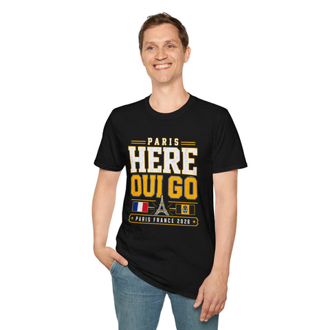 Paris Here Oui Go ( Here We Go ) T-Shirt | Pittsburgh Black & Gold | Gildan Softstyle Shirt