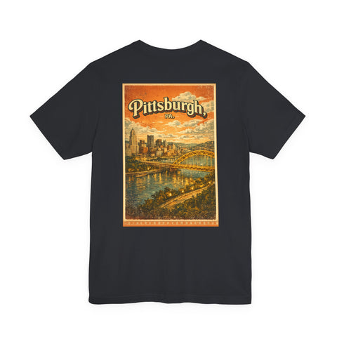 Vintage Pittsburgh Sunset (Print on Back) - Unisex Jersey Short Sleeve Tee