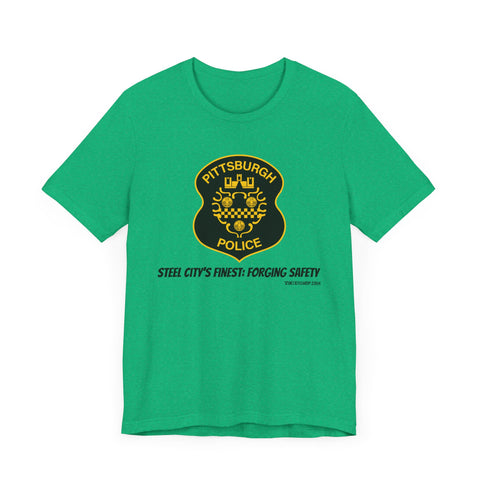 Steel City’s Finest: Forging Safety Pittsburgh Police Department Badge T-Shirt T-Shirt Printify Heather Kelly S