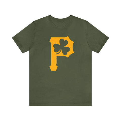 St. Patty's Day Shamrock - P for Pittsburgh Series  - Short Sleeve Shirt T-Shirt Printify Military Green S 
