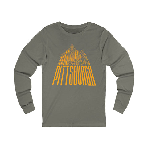 Steel Building Pittsburgh T-Shirt - Long Sleeve Tee Long-sleeve Printify S Grey TriBlend