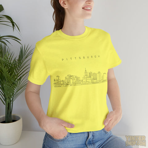 Pittsburgh One Line Drawing of Skyline T-Shirt  - Unisex bella+canvas 3001 T-Shirt Printify   