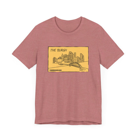 The 'Burgh Cartoon Pittsburgh Skyline - Short Sleeve Shirt T-Shirt Printify Heather Mauve S 