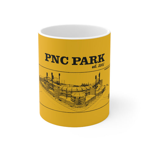 PNC Park - 2001 - Retro Schematic - Pittsburgh Coffee Ceramic Mug 11oz Mug Printify 11oz  