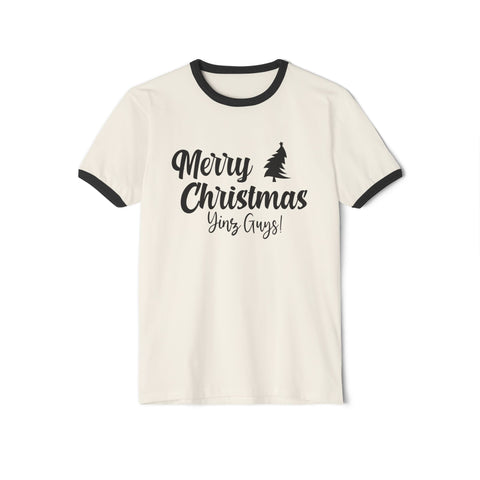 Merry Christmas Yinz! - Unisex Cotton Ringer T-Shirt