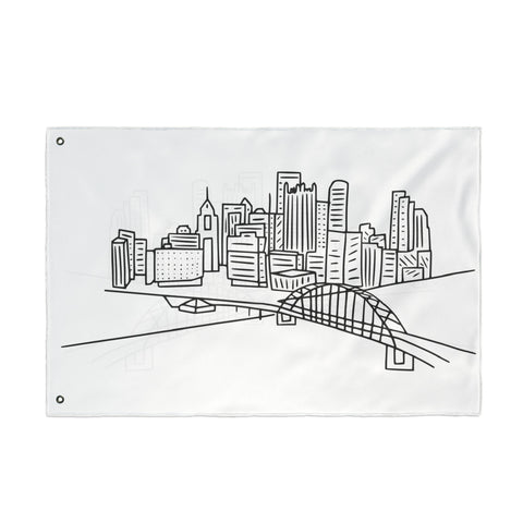 Pittsburgh Cartoon Skyline - Double Sided Flag