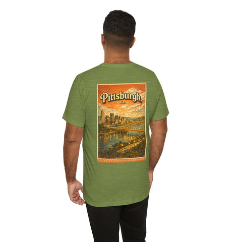 Vintage Pittsburgh Sunset (Print on Back) - Unisex Jersey Short Sleeve Tee