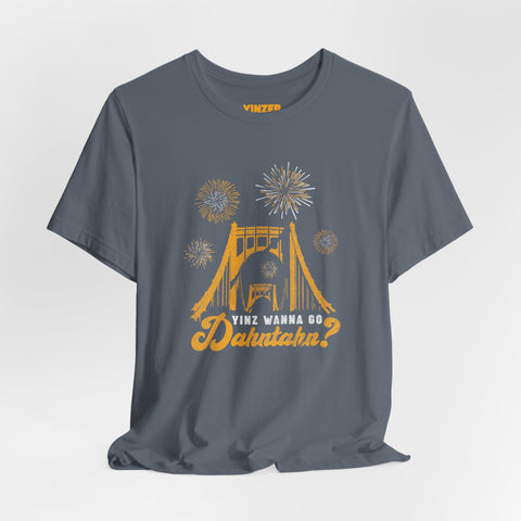 Yinz Wanna Go Dahntahn for Fireworks - Vintage Logo - Short Sleeve Tee T-Shirt Printify   