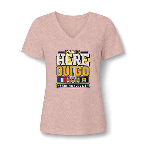 Paris 'Here Oui Go' Women's V-Neck Tee — France 2026 Travel Souvenir