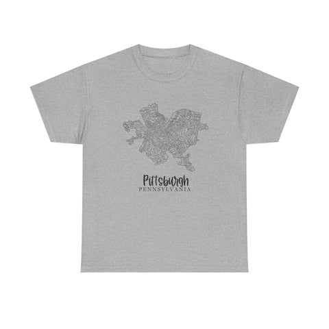 Pittsburgh Topo Word Map Graphic Gildan Unisex Heavy Cotton Tee