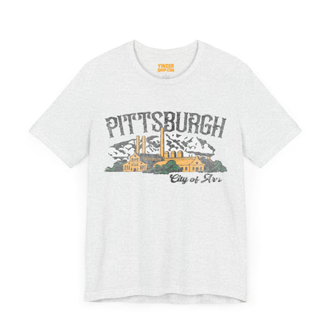 Pittsburgh City of Iron Vintage Logo - Short Sleeve Tee T-Shirt Printify Ash S 
