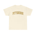 Vintage Classic Pittsburgh - Unisex Heavy Cotton Tee in natural speckled cream, featuring bold collegiate-style yellow text.