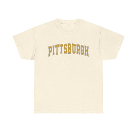 Vintage Classic Pittsburgh - Unisex Heavy Cotton Tee in natural speckled cream, featuring bold collegiate-style yellow text.