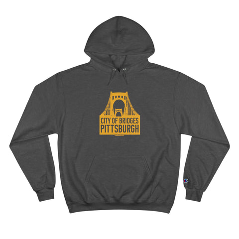 Pittsburgh, City of Bridges - Champion Hoodie Hoodie Printify Charcoal Heather S 