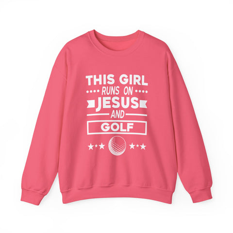 This Girl Runs on Jesus and Golf - Heavy Blend™ Crewneck Sweatshirt