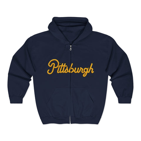 Pittsburgh Faux Embroidery - Unisex Heavy Blend™ Full Zip Hooded Sweatshirt