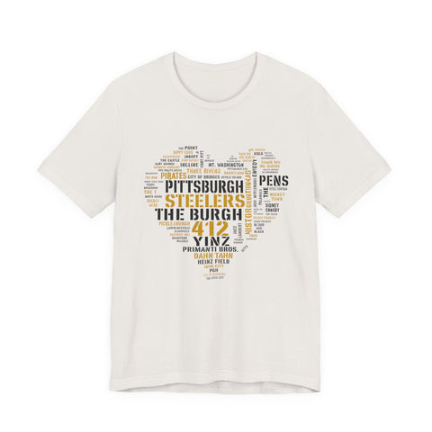Pittsburgh Heart Word Art - Unisex Jersey Short Sleeve Tee